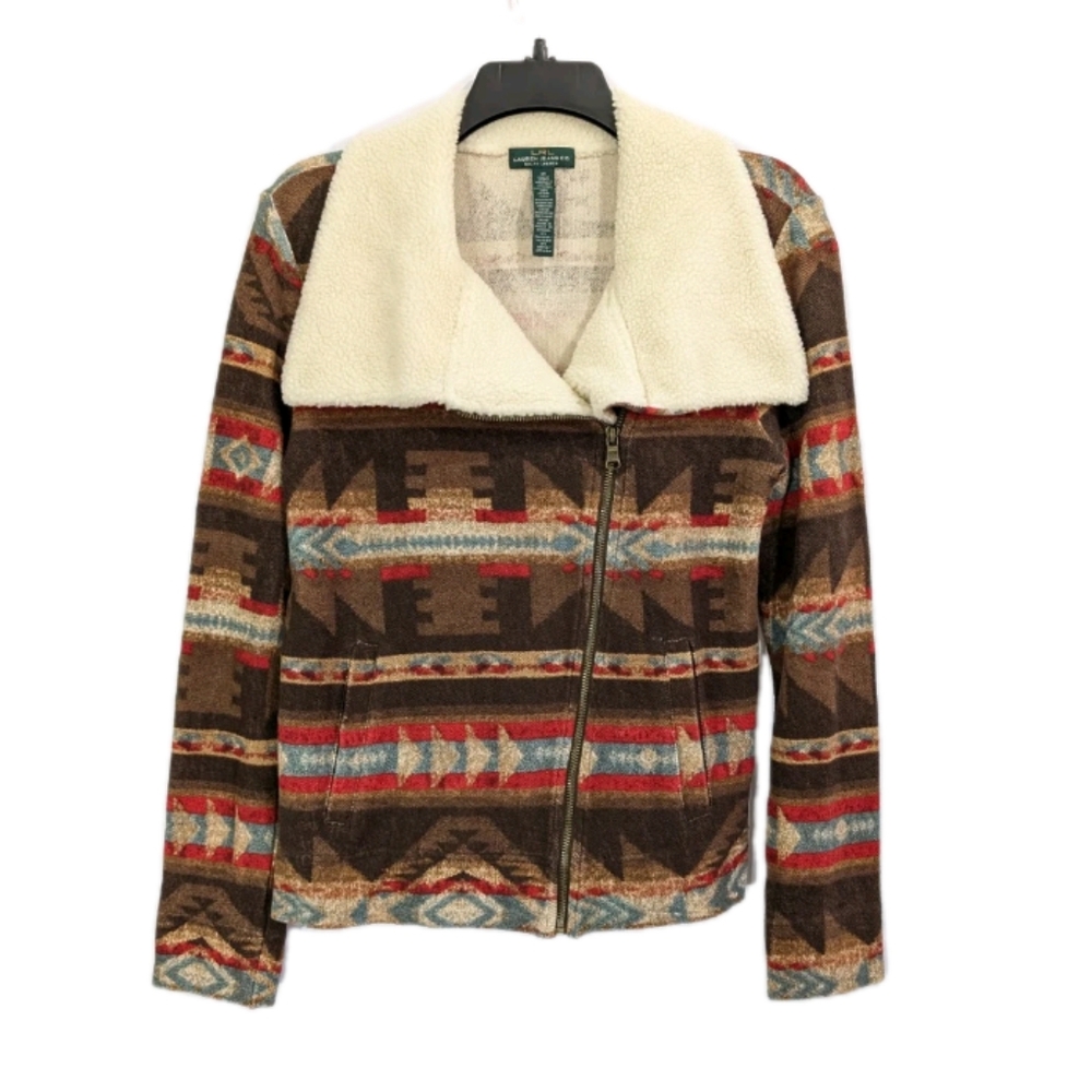 Ralph Lauren Western Jacket NEW Medium Women Lightweight Coat Sherpa Southwest